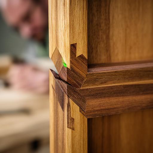 Detail einer präzisen Holzverbindung an einem gefertigten Möbelstück