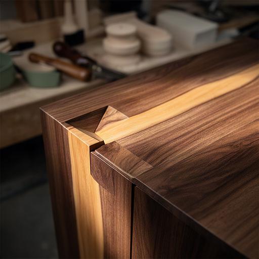 Möbeldetail aus Massivholz in der Werkstatt von Müller Form mit sichtbarer Holzmaserung
