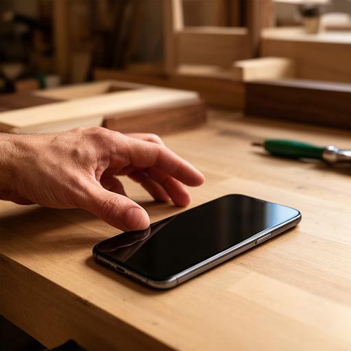 Hand legt in der Werkstatt von Müller Form eine Telefonnummer für einen Rückruf bereit